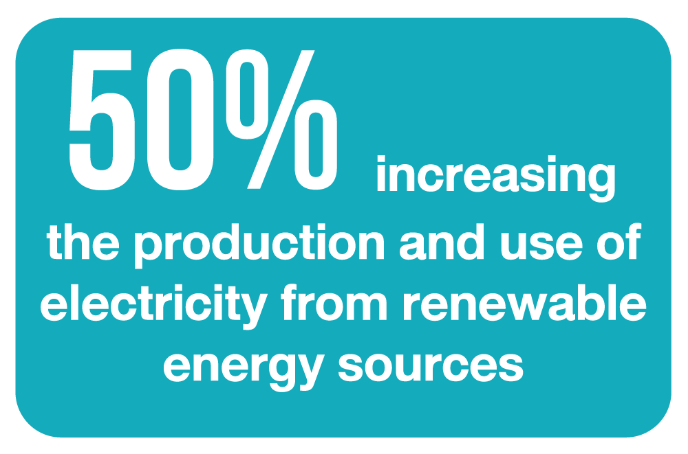50% increasing the production and use of electricity from renewable energy sources